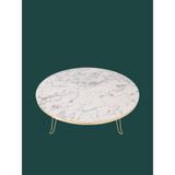 Raden Yuvarlak Yer Sofrası Mermer Desenli Yemek Masası - Beyaz Mermer - Gold - 90 CM