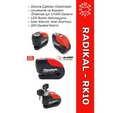 Radıkal Rk10 Dövme Çelik Onaylı Motosiklet Disk Kilit Alarmı 120Db Güçlendirilmiş Su Geçirmez Kilit