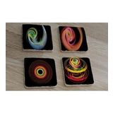 Radyal Renkli Tasarımlar Doğal Taş Bardak Altlığı 4'lü set - Natural Stone Coasters