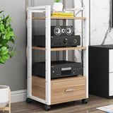 Raf Kayıt Standı, Tekerlekler ve Ders ile 4 Katmanlı Raf, Kayıt Oyuncular için Ayarlanabilir Medya Standı, Oyun Konsolları, DVD Oynatıcılar ve Projektörler, Metal ve Ahşap Tasarım, Yerden Tasarruflu