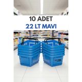 Raf Sanatı 10 Adet / 22 Litre Plastik Market Alışveriş Sepeti Profesyonel Market Mağaza El Sepeti - Mavi