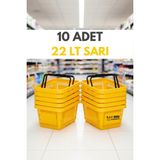 Raf Sanatı 10 Adet / 22 Litre Plastik Market Alışveriş Sepeti Profesyonel Market Mağaza El Sepeti - Sarı