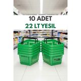Raf Sanatı 10 Adet / 22 Litre Plastik Market Alışveriş Sepeti Profesyonel Market Mağaza El Sepeti - Yeşil