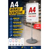 Raf Sanatı 10 Adet - A4 Ayaklı Çerçeve Seti Yuvarlak Tabanlı Teleskopik Fiyat Etiketi Standı Beyaz