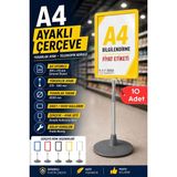 Raf Sanatı 10 Adet - A4 Ayaklı Çerçeve Seti Yuvarlak Tabanlı Teleskopiketiketi Standı Sarı