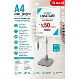 Raf Sanatı 10 Adet - A4 Ayaklıetiketlik Teleskopik Borulu Çerçeve Etiketlik Yönlendirme Levhası Menü Panosu Beyaz