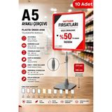 Raf Sanatı 10 Adet - A5 Ayaklı Çerçeve Seti Plastik Ördek Ayak Teleskopik Boruluetiketliği Yönlendirme Levhası Menü Panosu Kırmızı