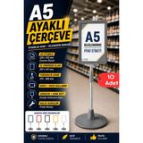 Raf Sanatı 10 Adet - A5 Ayaklı Menü Vebilgi Standı Yuvarlak Tabanlı Teleskopik Çerçeve Etiketlik Gri