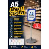 Raf Sanatı 10 Adet - A5 Ayaklı Menü Vebilgi Standı Yuvarlak Tabanlı Teleskopik Çerçeve Etiketlik Mavi