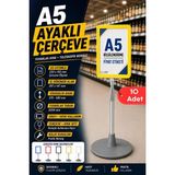 Raf Sanatı 10 Adet - A5 Ayaklı Menü Vebilgi Standı Yuvarlak Tabanlı Teleskopik Çerçeve Etiketlik Sarı