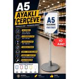 Raf Sanatı 10 Adet - A5 Ayaklı Menü Vebilgi Standı Yuvarlak Tabanlı Teleskopik Çerçeve Etiketlik Şeffaf