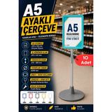 Raf Sanatı 10 Adet - A5 Ayaklı Menü Vebilgi Standı Yuvarlak Tabanlı Teleskopik Çerçeve Etiketlik Turkuaz