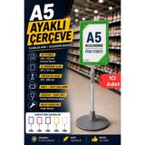 Raf Sanatı 10 Adet - A5 Ayaklı Menü Vebilgi Standı Yuvarlak Tabanlı Teleskopik Çerçeve Etiketlik Yeşil