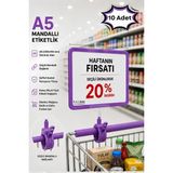 Raf Sanatı 10 Adet - A5 Mandallı Etiketlik |sepet Raf Askılıketiketi Çerçeveli Market Mağaza Mor