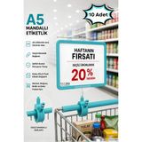 Raf Sanatı 10 Adet - A5 Mandallı Etiketlik |sepet Raf Askılıketiketi Çerçeveli Market Mağaza Turkuaz