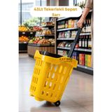 Raf Sanatı 43 LT Tekerlekli Market Sepeti | Plastik Alışveriş Sepeti Ergonomik Çift Saplı Sarı