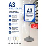 Raf Sanatı 5 Adet - A3 Ayaklı Çerçeve Seti Yuvarlak Tabanlı Teleskopiketiketi Standı Mavi