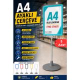 Raf Sanatı 5 Adet - A4 Ayaklı Çerçeve Seti Yuvarlak Tabanlı Teleskopik Fiyat Etiketi Standı Turkuaz