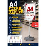 Raf Sanatı 5 Adet - A4 Ayaklı Çerçeve Seti Yuvarlak Tabanlı Teleskopiketiketi Standı Şeffaf
