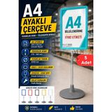 Raf Sanatı 5 Adet - A4 Ayaklı Çerçeve Seti Yuvarlak Tabanlı Teleskopiketiketi Standı Turkuaz