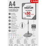 Raf Sanatı 5 Adet - A4 Ayaklı Fiyat Etiketlik Teleskopik Borulu Çerçeve Etiketlik Yönlendirme Levhası Menü Panosu Gri