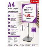 Raf Sanatı 5 Adet - A4 Ayaklıetiketlik Teleskopik Borulu Çerçeve Etiketlik Yönlendirme Levhası Menü Panosu Mor