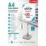 Raf Sanatı 5 Adet - A4 Ayaklıetiketlik Teleskopik Borulu Çerçeve Etiketlik Yönlendirme Levhası Menü Panosu Şeffaf