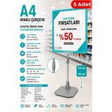 Raf Sanatı 5 Adet - A4 Ayaklıetiketlik Teleskopik Borulu Çerçeve Etiketlik Yönlendirme Levhası Menü Panosu Turkuaz