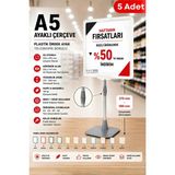 Raf Sanatı 5 Adet - A5 Ayaklı Çerçeve Seti Plastik Ördek Ayak Teleskopik Boruluetiketliği Yönlendirme Levhası Menü Panosu Beyaz