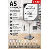 Raf Sanatı 5 Adet - A5 Ayaklı Çerçeve Seti Plastik Ördek Ayak Teleskopik Boruluetiketliği Yönlendirme Levhası Menü Panosu Gri