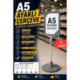 Raf Sanatı 5 Adet - A5 Ayaklı Menü Vebilgi Standı Yuvarlak Tabanlı Teleskopik Çerçeve Etiketlik Gri