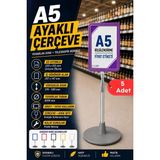 Raf Sanatı 5 Adet - A5 Ayaklı Menü Vebilgi Standı Yuvarlak Tabanlı Teleskopik Çerçeve Etiketlik Mor