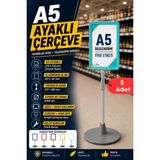Raf Sanatı 5 Adet - A5 Ayaklı Menü Vebilgi Standı Yuvarlak Tabanlı Teleskopik Çerçeve Etiketlik Turkuaz