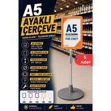 Raf Sanatı 5 Adet - A5 Ayaklı Menü Vebilgi Standı Yuvarlak Tabanlı Teleskopik Çerçeve Etiketlik Turuncu