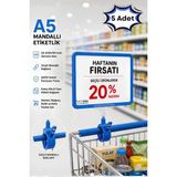 Raf Sanatı 5 Adet - A5 Mandallı Etiketlik |sepet Raf Askılıketiketi Çerçeveli Market Mağaza Mavi