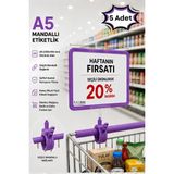 Raf Sanatı 5 Adet - A5 Mandallı Etiketlik |sepet Raf Askılıketiketi Çerçeveli Market Mağaza Mor