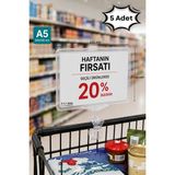 Raf Sanatı 5 Adet - A5 Mandallı Etiketlik |sepet Raf Askılıketiketi Çerçeveli Market Mağaza Şeffaf