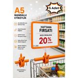 Raf Sanatı 5 Adet - A5 Mandallı Etiketlik |sepet Raf Askılıketiketi Çerçeveli Market Mağaza Turuncu