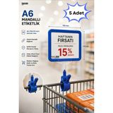Raf Sanatı 5 Adet - A6MANDALLI Etiketlik | Sepet Raf Askılıketiketi Çerçeveli Market Mağaza Mavi