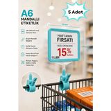 Raf Sanatı 5 Adet - A6MANDALLI Etiketlik | Sepet Raf Askılıketiketi Çerçeveli Market Mağaza Turkuaz