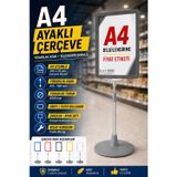 Raf Sanatı A4 Ayaklı Çerçeve Seti Yuvarlak Tabanlı Teleskopik Fiyat Etiketi Standı Gri