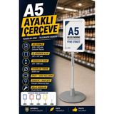 Raf Sanatı A5 Ayaklı Menü Vebilgi Standı Yuvarlak Tabanlı Teleskopik Çerçeve Etiketlik Beyaz - 1 Adet