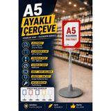 Raf Sanatı A5 Ayaklı Menü Vebilgi Standı Yuvarlak Tabanlı Teleskopik Çerçeve Etiketlik Kırmızı - 1 Adet