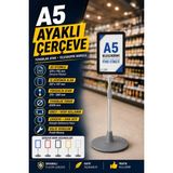 Raf Sanatı A5 Ayaklı Menü Vebilgi Standı Yuvarlak Tabanlı Teleskopik Çerçeve Etiketlik Siyah - 1 Adet