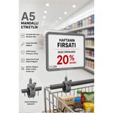Raf Sanatı A5 Mandallı Etiketlik |sepet Raf Askılıketiketi Çerçeveli Market Mağaza Gri - 1 Adet