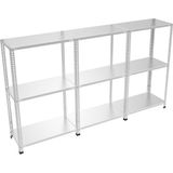 Rafburada 3 Katlı 3'lü Bitişik Paslanmaz Krom Raf - Inox Soğuk Oda Rafı, Buzhane Rafı - 43x60 cm-100 cm-0.70 mm - Gri