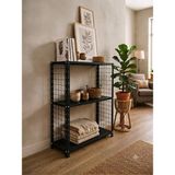 Rafburada 3 Katlı Renkli Tel Kafesli Dekoratif Çelik Raf - Çiçeklik Rafı, Ofis Rafı 0,70 mm SIYAH-59X60 CM-100 cm