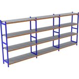 Rafburada 4 Katlı 3'lü Depo Rafı - 300-350 Kg Taşıma Kapasiteli Hafif Rack Raf - 50x180x250 cm - Galvaniz