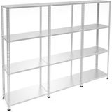 Rafburada 4 Katlı 3'lü Galvaniz Çelik Raf - Depo, Arşiv, Kiler, Dosya, Market Rafı - 43x75 cm-200 cm-1.00 mm