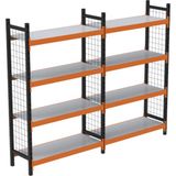 RafBurada 4 Katlı Duble Dekoratif Midi Rack - Ekonomik Depo,Arşiv, Kiler Rafı Siyah-Turuncu-46x120 cm-100 cm